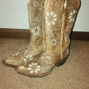 Johnny Ringo Tan Floral Heeled Boots